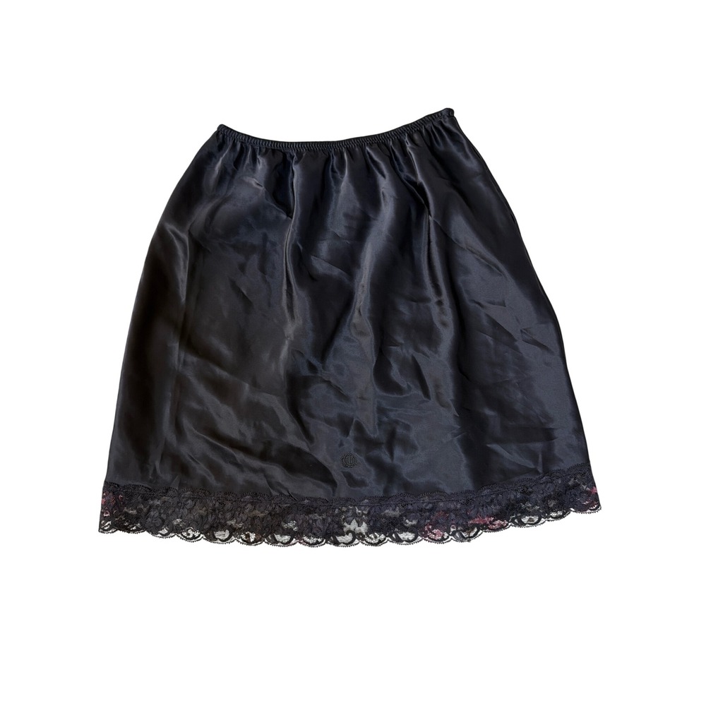 Christian Dior Vintage Black Lace Trim Half Slip Skirt 19 Inch Lingerie